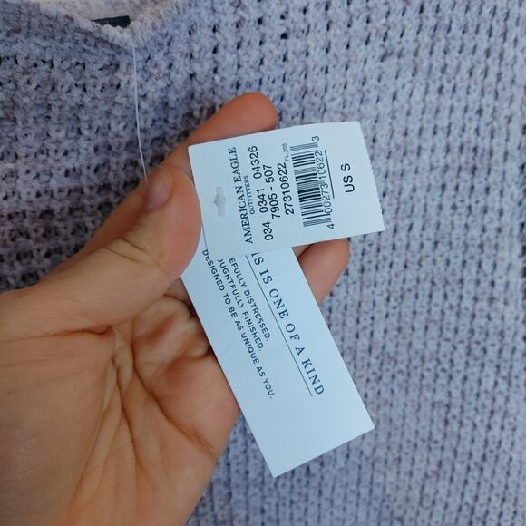 American Eagle Light Purple NWT NEW Distressed Top Sweater Size Small Soft - Picture 7 of 11